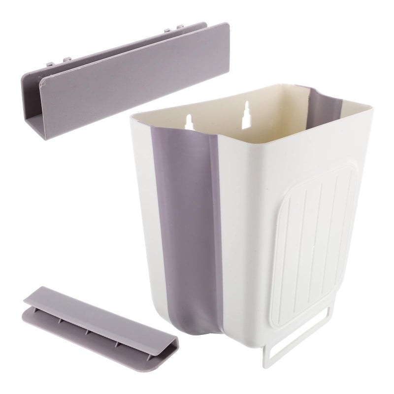 Foldable 11L Kitchen Trash Bin Wall Mounted Cabinet Garbage Can Gray White - Image 2