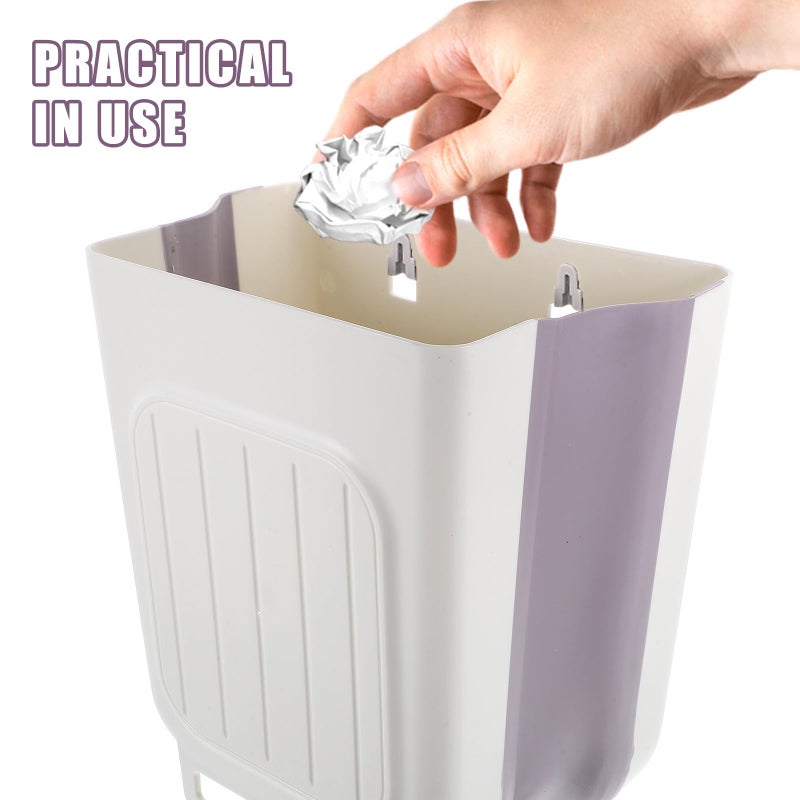 Foldable 11L Kitchen Trash Bin Wall Mounted Cabinet Garbage Can Gray White - Image 5