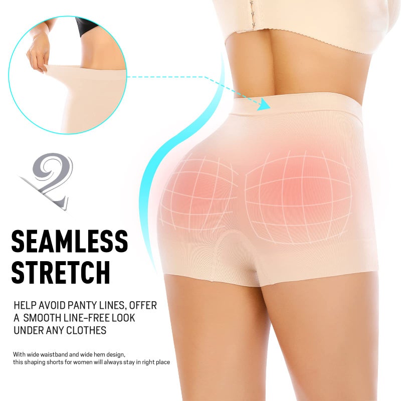 Werena Seamless Shaping Boyshorts Panties for Women Tummy Control Shapewear Slip Shorts Under Dress Underwear (#2 Lower Beige-9,S) - Image 4