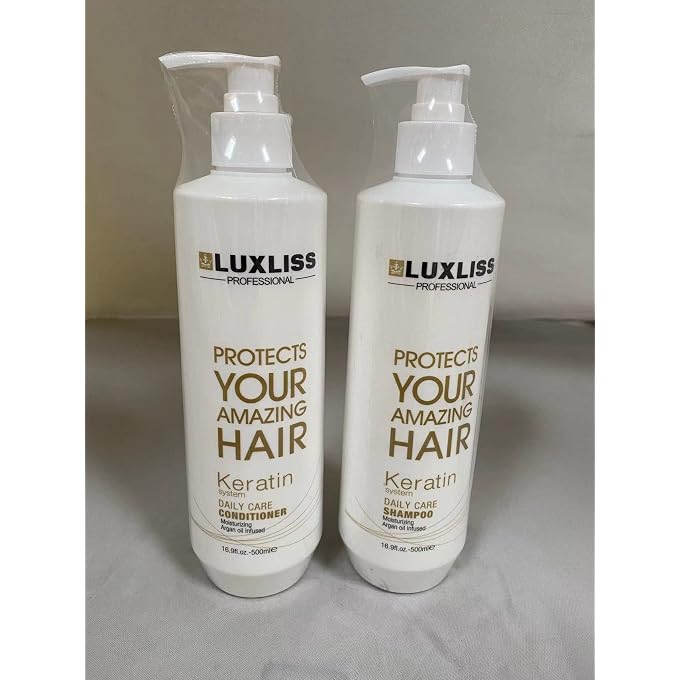 Luxliss Keratin Daily Care Shampoo and Conditioner Set, 2 Pack (16 Fl Oz each), Moisturizing, Anti-frizz, Repairing, for Chemically Treated Hair, Argan Oil - Image 1