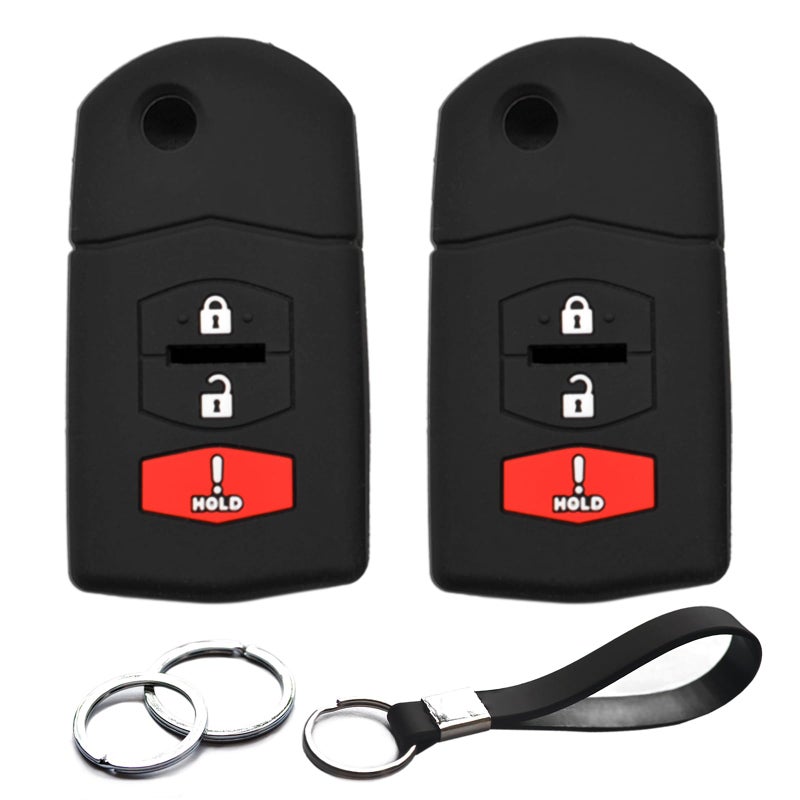 INFIPAR 2pcs Compatible with Mazda 2 3 5 6 CX-7 CX-9 MX-5 Miata Key Fob Cover Case Key Chain Protector Keyless Remote Holder