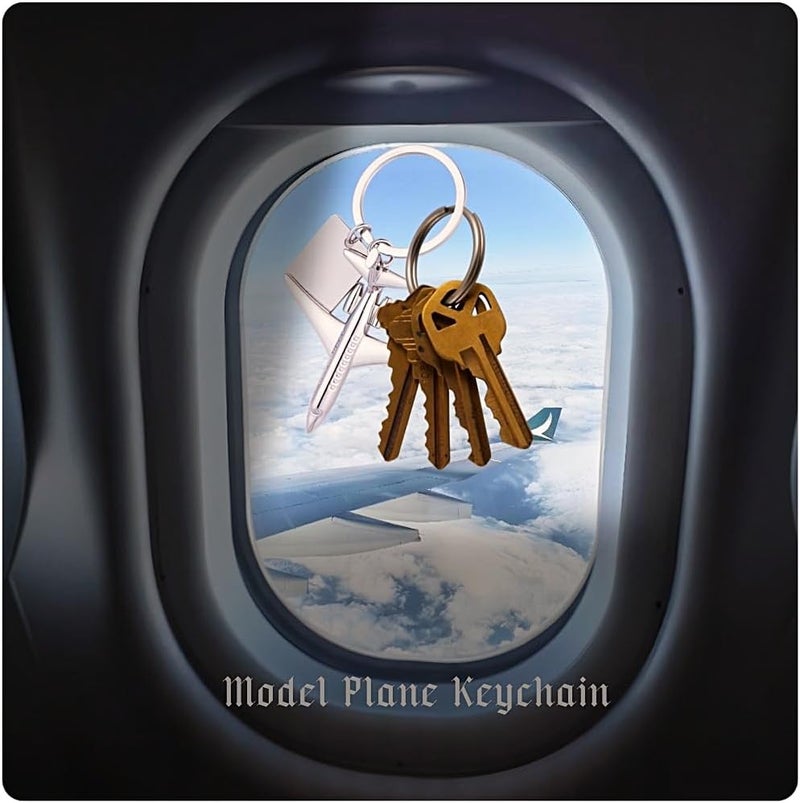 سلسلة مفاتيح نموذج طائرة فضية أنيقة، هدية لعشاق الطيران، حلقة مفاتيح معدنية (8×5 سم) - Image 2