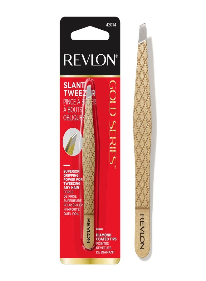 Revlon ملقط ريفلون جولد سيريز ذو الطرف المائل، حاد للغاية لتشكيل الحواجب بدقة وإزالة الشعر من الوجه، مطلي بالماس والتيتانيوم للمتانة، 1 قطعة - Image 1