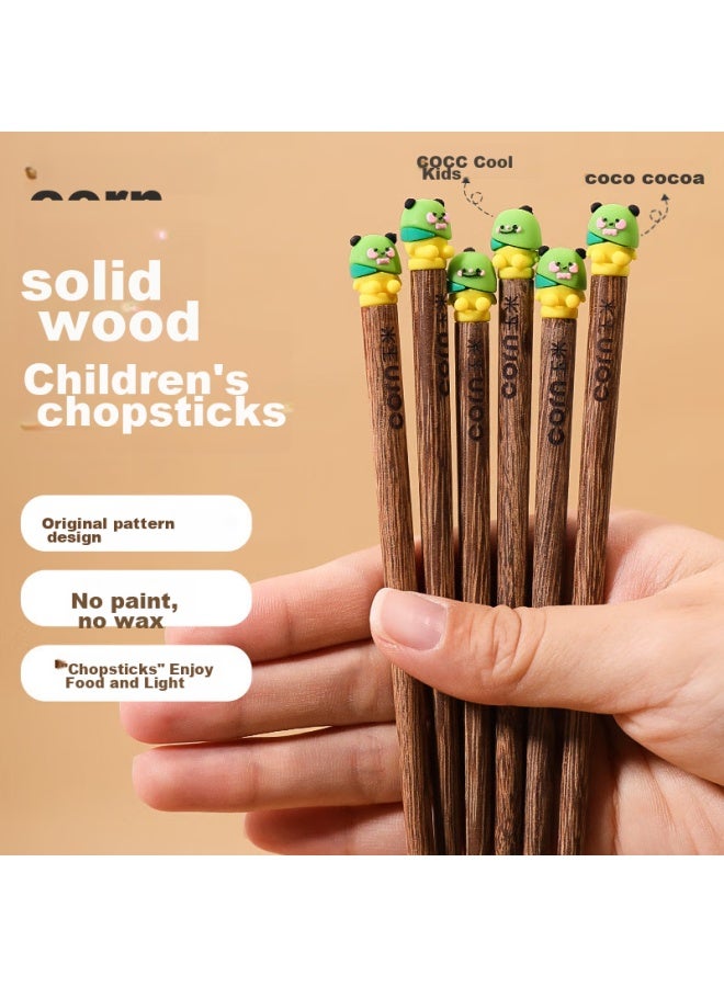 Corn Children's Chopsticks, Household Solid Wood, For 3-year Baby, Cute, For 6-12 Years Old Elementary School Students And Kindergarten, Special Short Chopsticks - Image 1