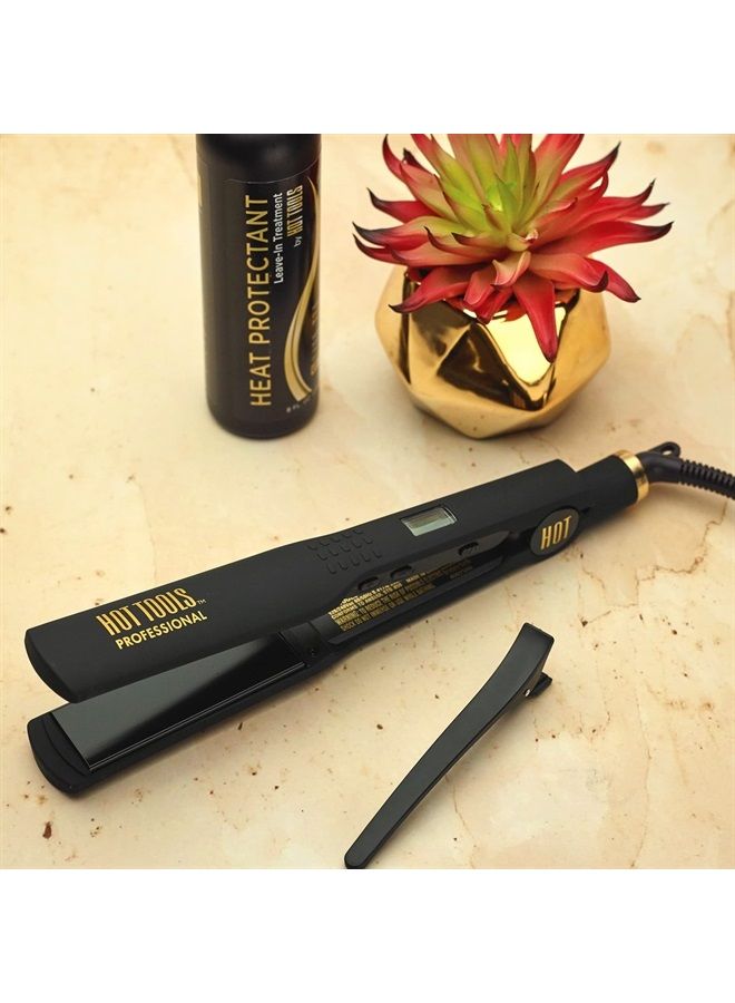 Hot Tools مكواة فرد الشعر هوت تولز برو أرتيست باللون الأسود الذهبي | تدوم طويلاً، تصفيفات فائقة النعومة (1-1/4 بوصة)