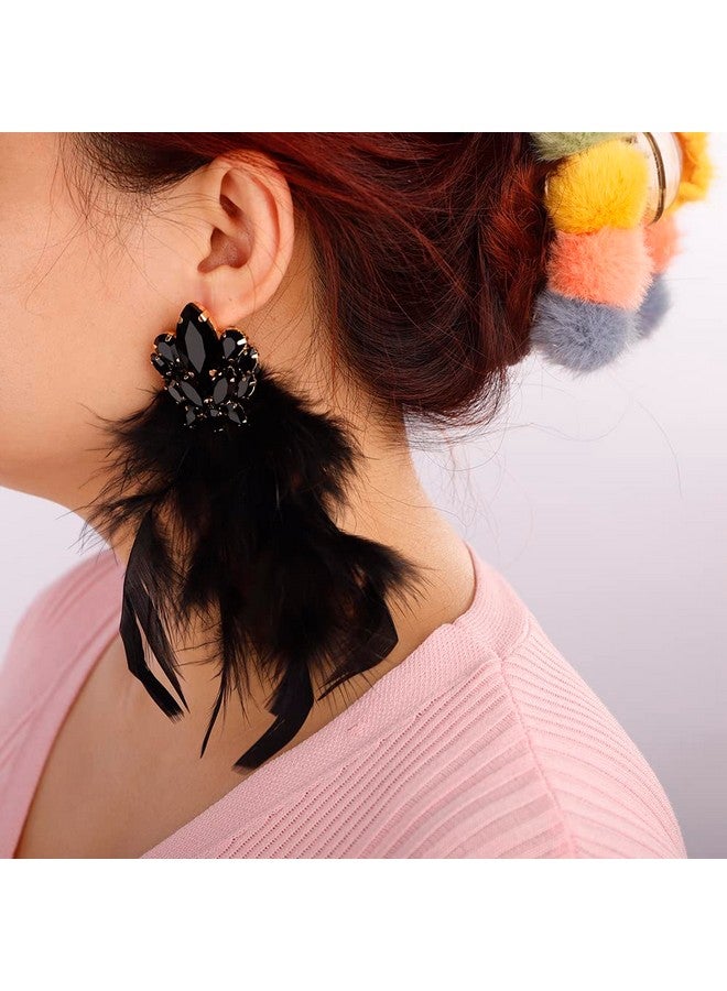 Denifery Long Feather Earrings Bohemian Earrings Multicolor Tassel Handmade Feather Earrings Dangling Earrings For Women And Girls (Black) - Image 1