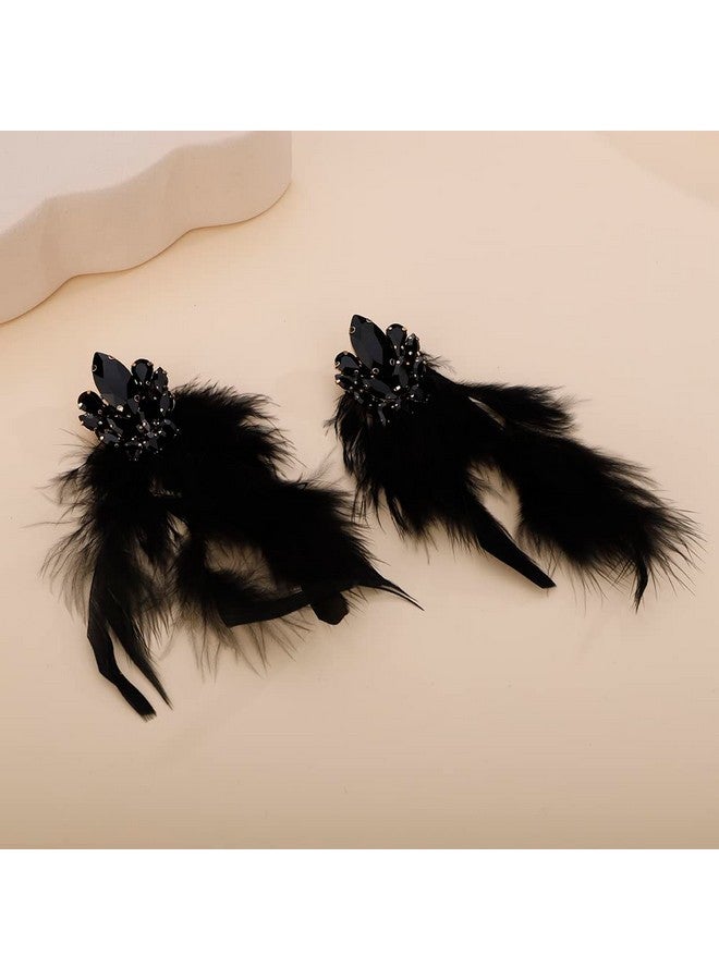 Denifery Long Feather Earrings Bohemian Earrings Multicolor Tassel Handmade Feather Earrings Dangling Earrings For Women And Girls (Black) - Image 3