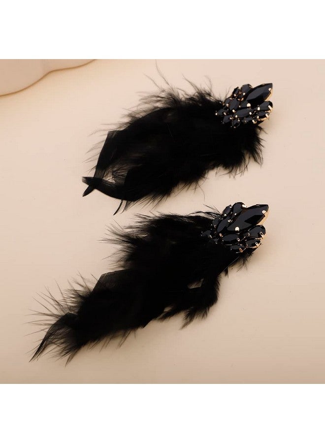 Denifery Long Feather Earrings Bohemian Earrings Multicolor Tassel Handmade Feather Earrings Dangling Earrings For Women And Girls (Black) - Image 4