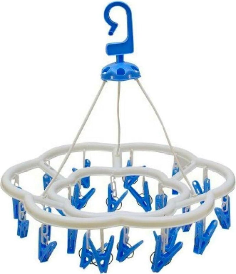 PUTHAK Plastic Round Cloth Drying Stand with 24 Clips | Foldable Baby Clothes Drying Rack | Portable Laundry Hanger for Socks, Undergarments | Indoor & Outdoor Use (Set of 1) - Image 1