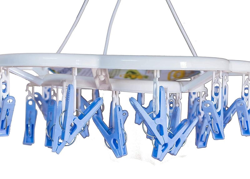 PUTHAK Plastic Round Cloth Drying Stand with 24 Clips | Foldable Baby Clothes Drying Rack | Portable Laundry Hanger for Socks, Undergarments | Indoor & Outdoor Use (Set of 1) - Image 5