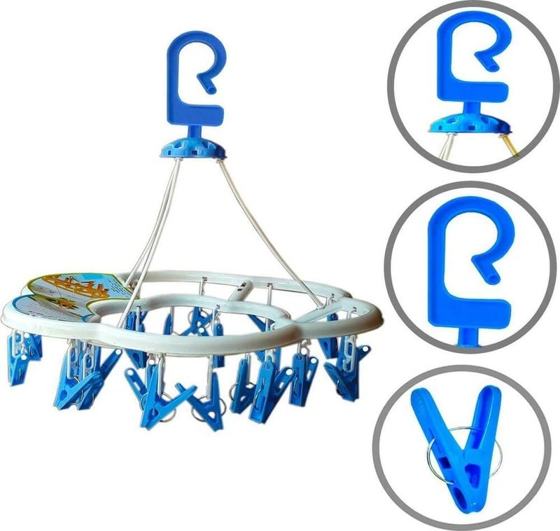 PUTHAK Plastic Round Cloth Drying Stand with 24 Clips | Foldable Baby Clothes Drying Rack | Portable Laundry Hanger for Socks, Undergarments | Indoor & Outdoor Use (Set of 1) - Image 2