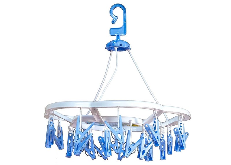 PUTHAK Plastic Round Cloth Drying Stand with 24 Clips | Foldable Baby Clothes Drying Rack | Portable Laundry Hanger for Socks, Undergarments | Indoor & Outdoor Use (Set of 1) - Image 3