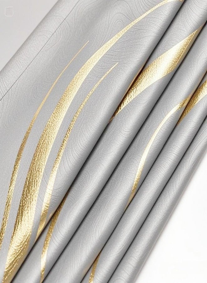 MYRU 1 Pair Luxury Wave Pattern Striped Blackout Curtains with Gold Foil Design, Grommet Top, Thermal Insulated Window Drapes(Light Gray and Gold, 2 Panels 54 x 84 Inch) - Image 3