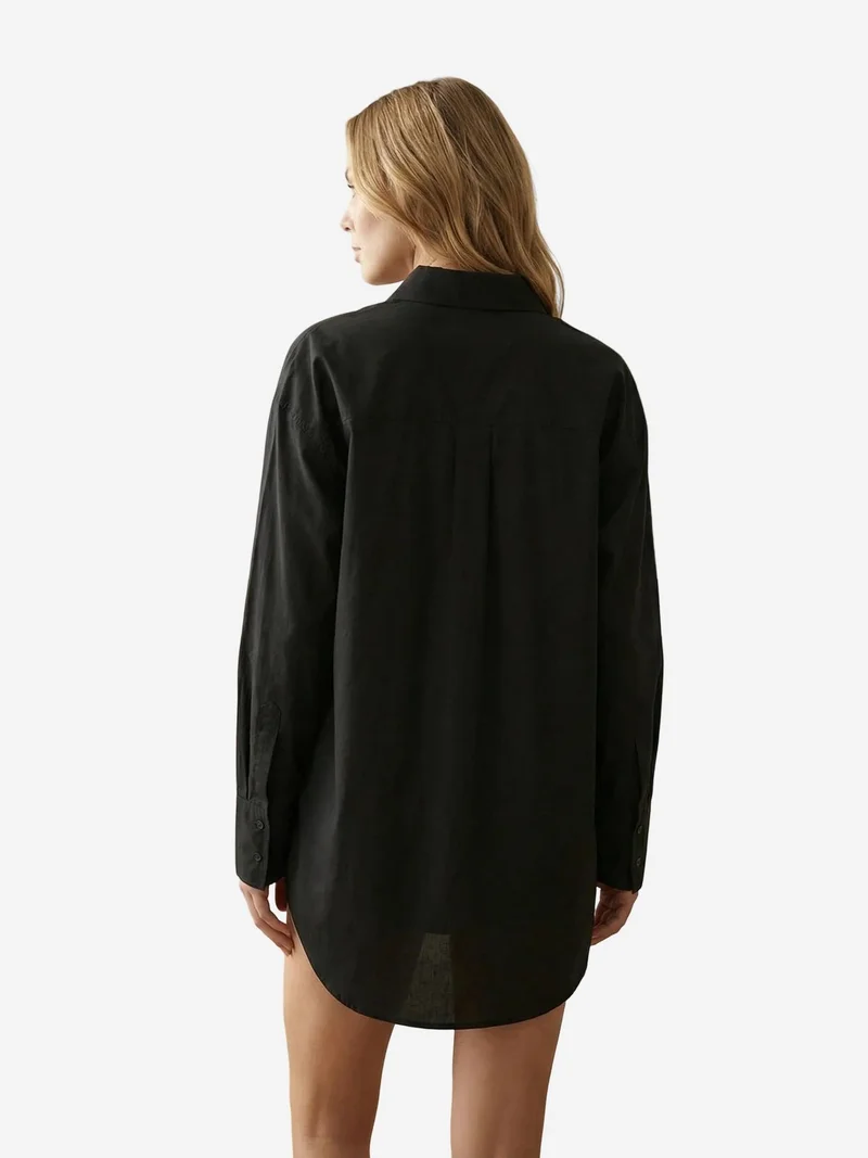 My Fashion Black MY FASHION Oversized Long Sleeve Cotton Shirt with Pocket for Women | Best Price UAE