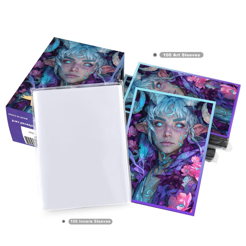 Katomula 100 MTG Card Sleeves with 100 Inner Sleeve, Textured Back Art Sleeves, Fit Standard Size Cards- Elven Mage - Image 5