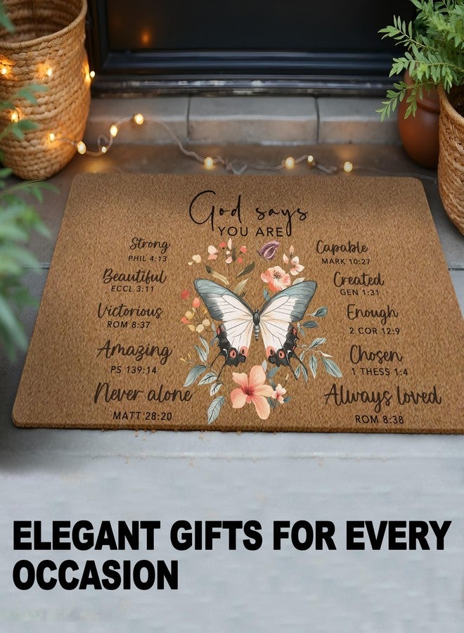 huester Christian Welcome Door Mat, God Says You are Bible Verse Religious Butterfly Decorative Home Indoor Outdoor Porch Front Door Entrance Outside Welcome Doormat, 17x30 Inch - Image 2