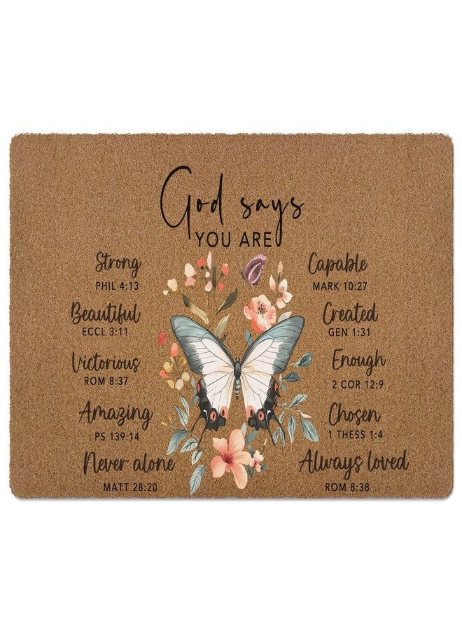 huester Christian Welcome Door Mat, God Says You are Bible Verse Religious Butterfly Decorative Home Indoor Outdoor Porch Front Door Entrance Outside Welcome Doormat, 17x30 Inch - Image 1