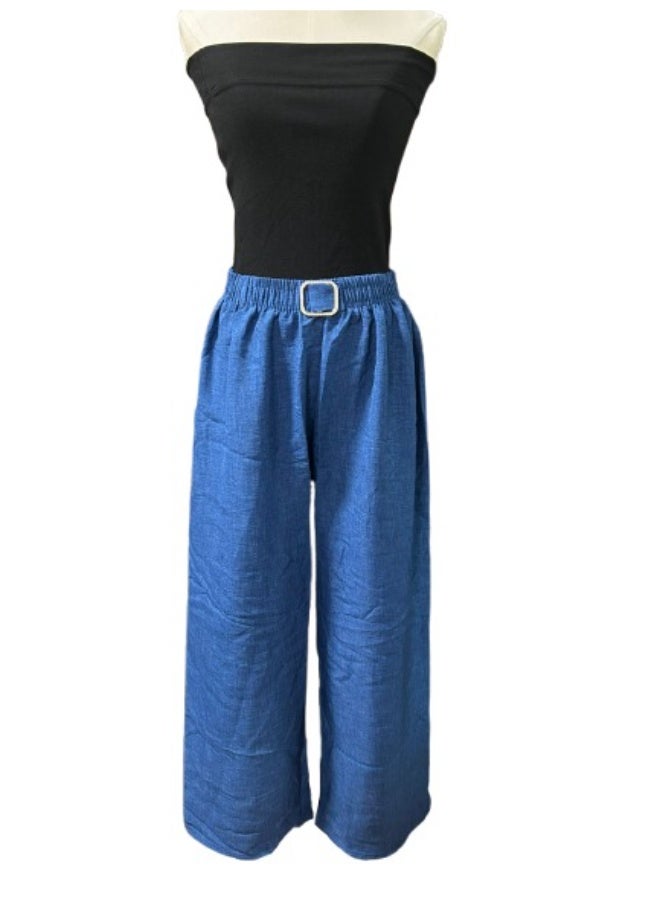 Women's Elastic Waist Wide Leg Pants for Casual Wear Free Size - Image 3