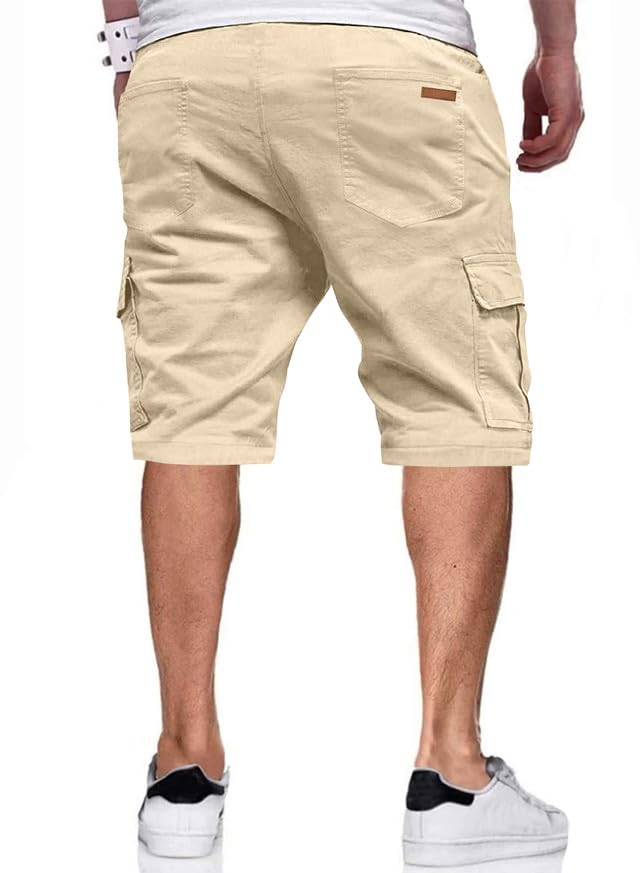JMIERR Mens Casual Twill Cargo Shorts Cotton Drawstring Classic Cargo Chino Stretch Short with 6 Pockets for Men, US38(XL), A Apricot - Image 2