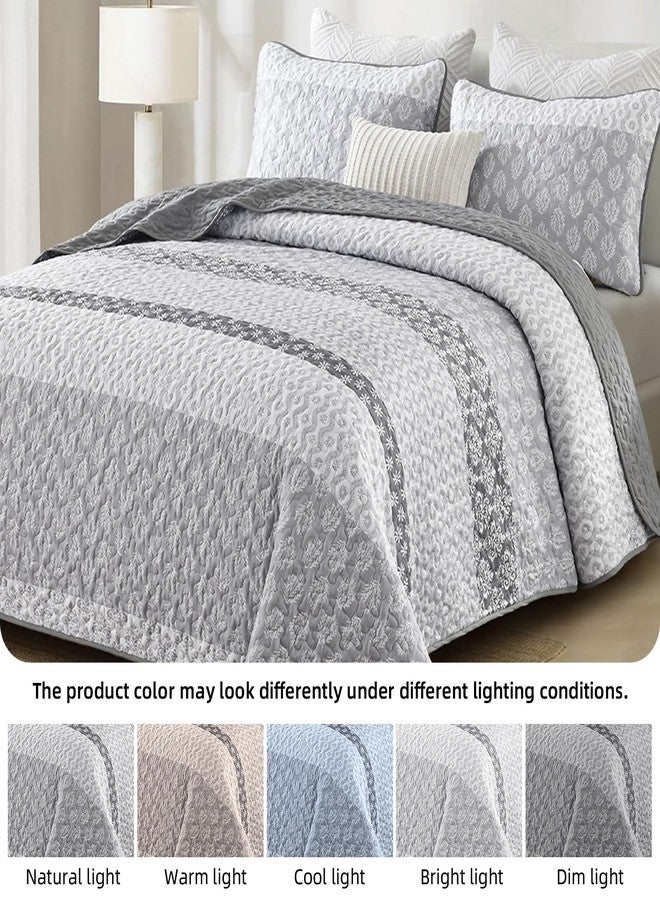 Cottolester Boho Quilt Set Full Size Gray Bohemian Quilt Bedding Set Striped Lightweight Summer Bedspread Coverlet Bedding Set 78"x90" (3 Pieces) - Image 5