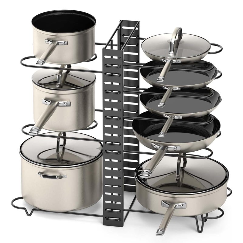 Vdomus Pot Rack Organizer with 3 DIY Methods Black Metal Kitchen 8 Pots Holder Height and Position are Adjustable Cabinet Pantry Pot Lid Holder Upgraded