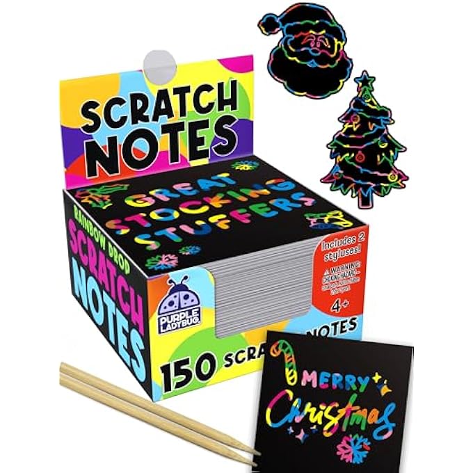 RAINBOW SCRATCH OFF MINI NOTES + 2 STYLUS PENS KIT: 150 SHEETS OF RAINBOW SCRATCH PAPER FOR KIDS ARTS AND CRAFTS, AIRPLANE OR CAR TRAVEL TOYS - CUTE UNIQUE GIFT IDEA FOR KIDS, GIRLS, WOMEN, OR ANYONE! - Image 2