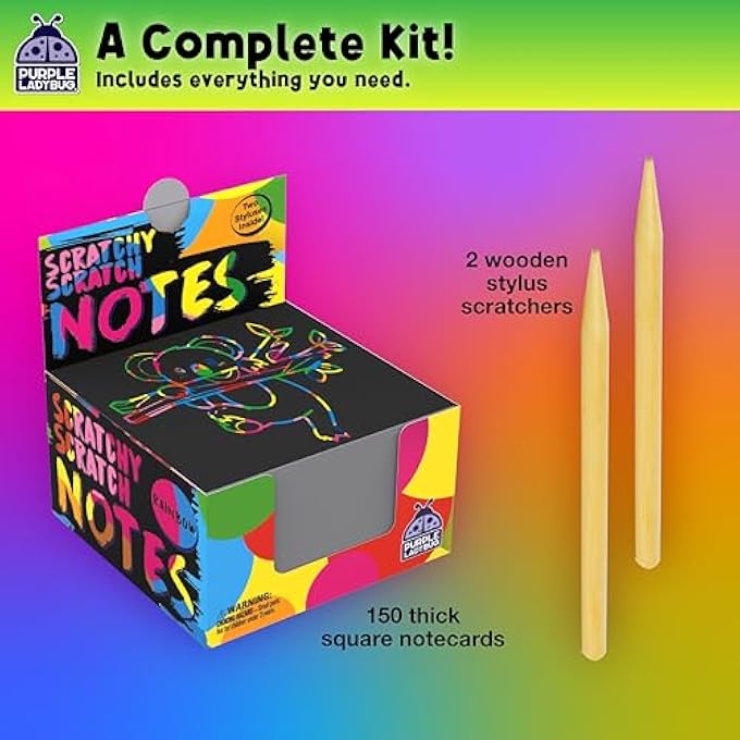 RAINBOW SCRATCH OFF MINI NOTES + 2 STYLUS PENS KIT: 150 SHEETS OF RAINBOW SCRATCH PAPER FOR KIDS ARTS AND CRAFTS, AIRPLANE OR CAR TRAVEL TOYS - CUTE UNIQUE GIFT IDEA FOR KIDS, GIRLS, WOMEN, OR ANYONE! - Image 4
