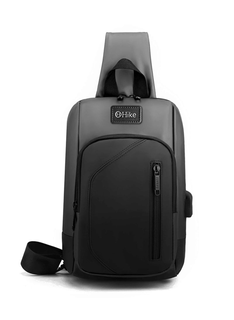 HIKE Crossbody Sling Bag Synthetic Water Resistant Unisex Small Shoulder Bag with Built in USB Port for Business Travel Outdoor Shopping, HK2032, Light Grey - Image 3