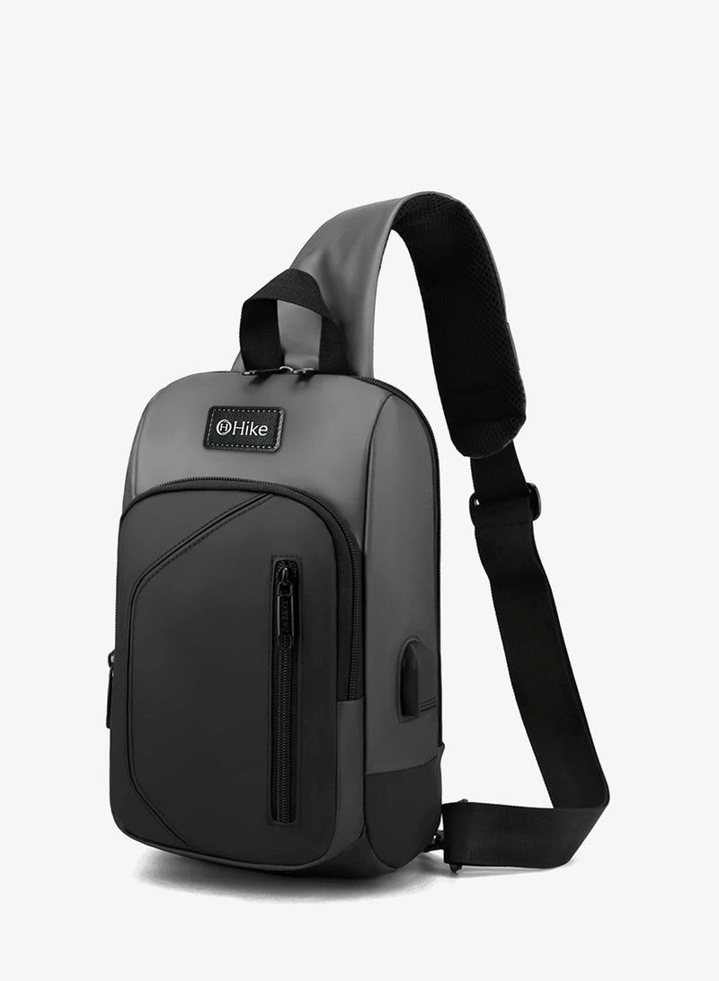 HIKE Crossbody Sling Bag Synthetic Water Resistant Unisex Small Shoulder Bag with Built in USB Port for Business Travel Outdoor Shopping, HK2032, Light Grey - Image 1