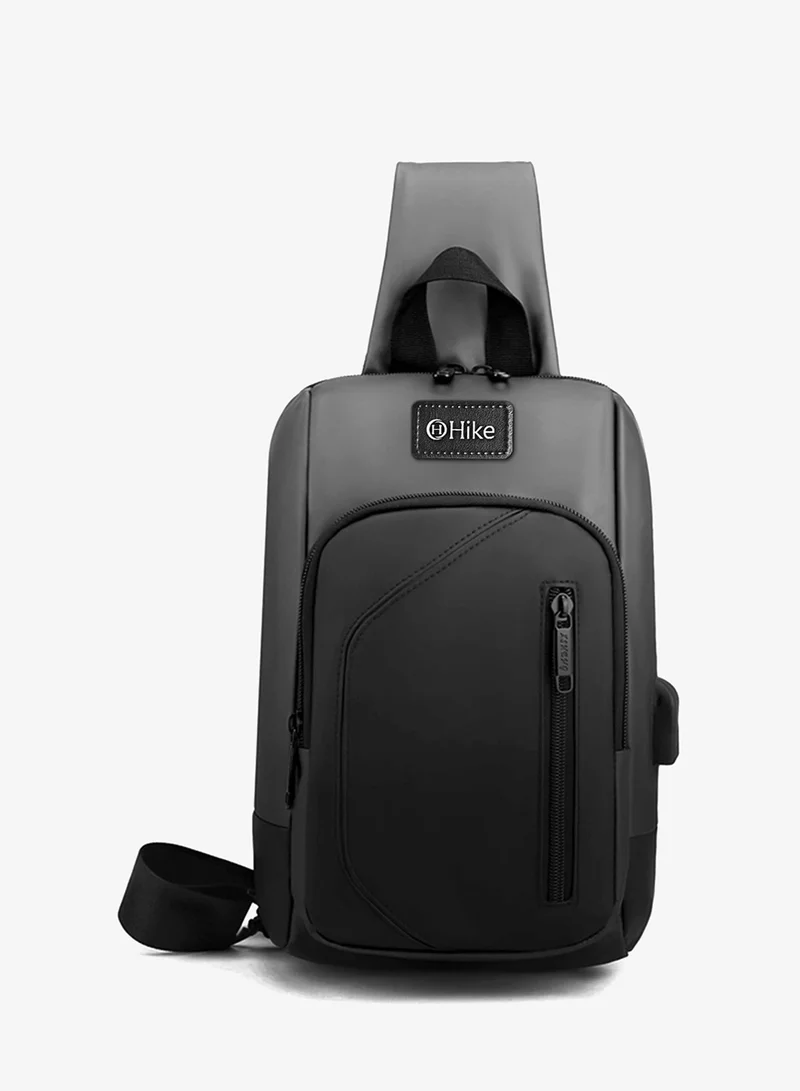 Hike Silver Crossbody Sling Bag Synthetic Water Resistant Unisex Small Shoulder Bag with Built in USB Port for Business Travel Outdoor Shopping, HK2032, Light Grey  | Best Price UAE