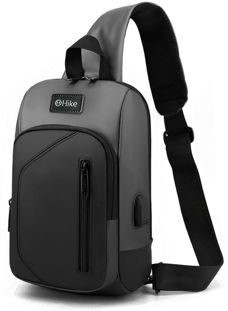 هايك Hike Crossbody Sling Bag Synthetic Water Resistant Unisex Small Shoulder Bag with Built in USB Port for Business Travel Outdoor Shopping, HK2032- LIGHTGREY - Image 1