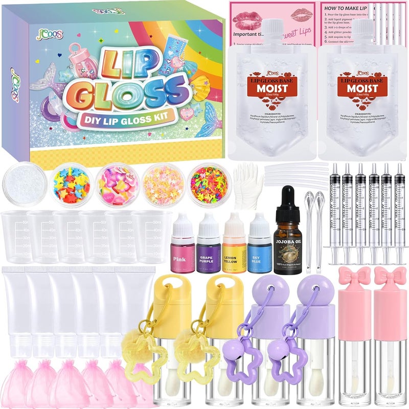 Jcoos Lip Gloss Making Kit, JCOOS Lip Gloss Making Kit, 94 Pcs Funny DIY Lip Gloss Keychains for Girls, Moisturizing Lip Gloss Kit with - Image 1
