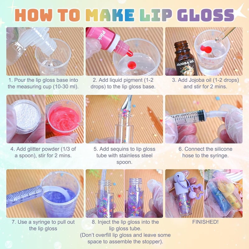 Jcoos Lip Gloss Making Kit, JCOOS Lip Gloss Making Kit, 94 Pcs Funny DIY Lip Gloss Keychains for Girls, Moisturizing Lip Gloss Kit with - Image 5