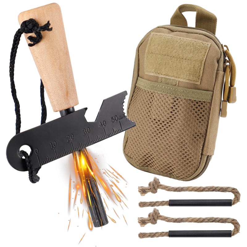 Acostop Fire Starter Survival Tool Fire Starter Kit Includes Magnesium Rod Steel Striker 2 Pcs Wick Hemp Rope and Multifunctional Outdoor Bag Fire Starters for Campfires Hiking Survival Training Gift - Image 2