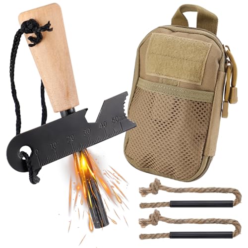 Acostop Fire Starter Survival Tool Fire Starter Kit Includes Magnesium Rod Steel Striker 2 Pcs Wick Hemp Rope and Multifunctional Outdoor Bag Fire Starters for Campfires Hiking Survival Training Gift - Image 1