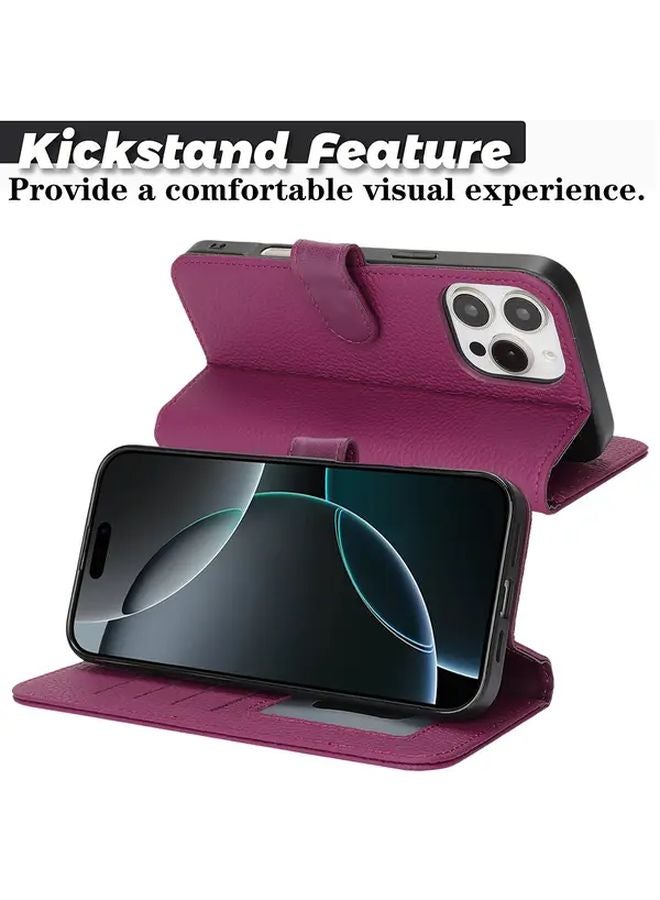 Leather Wallet Case For IPhone 16 With RFID Blocking Card Slots Magnetic Buckle Black - Image 5