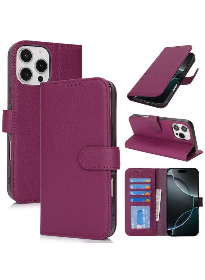 Leather Wallet Case For IPhone 16 With RFID Blocking Card Slots Magnetic Buckle Black - Image 2