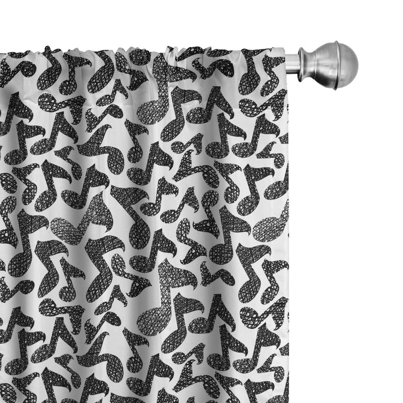 Ambesonne Modern Window Curtains Music Notes in Sketch Style Doodle Murky Distressed Hand Drawn Lines Image Lightweight Decor 2Panel Set with Rod Pocket Pair of  28 x 84 Black and White