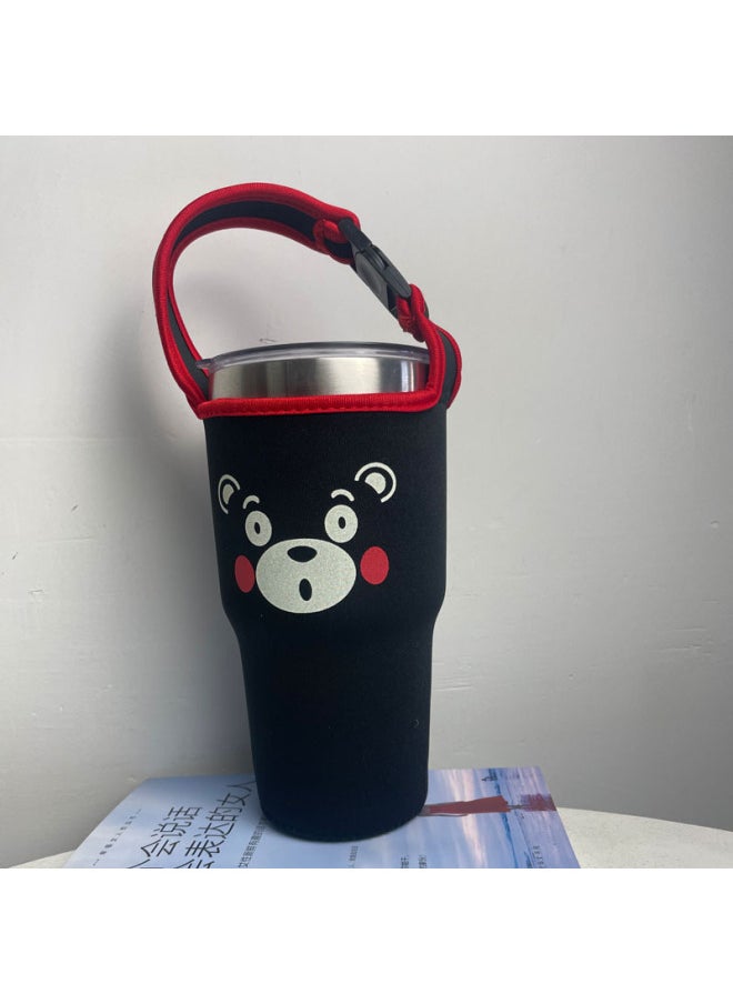 Generic In Stock Wholesale Mr. Bubble Ice Cream Cup Cover Portable Crossbody Diving Material Car Cup Cover Kumamoto Series Cup Cover-Color:Red Edge Big Face Bear-Capacity:900ml  - Image 1