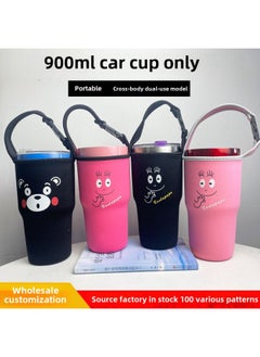 Generic In Stock Wholesale Mr. Bubble Ice Cream Cup Cover Portable Crossbody Diving Material Car Cup Cover Kumamoto Series Cup Cover-Color:Red Edge Big Face Bear-Capacity:900ml  - Image 2