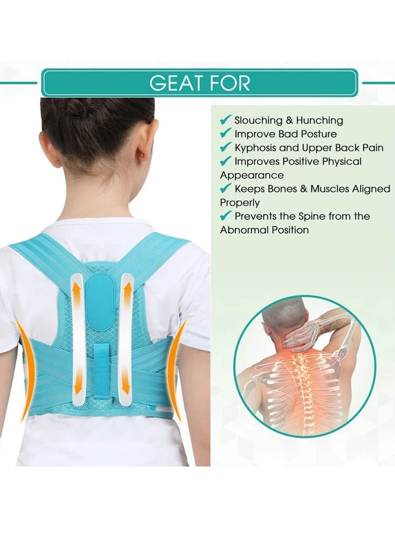 KASTWAVE Back Brace, Posture Corrector for Kids Teens, Relieve Back Pain Adjustable Upper Back race Spinal Support with Soft Shoulder Pads to Prevent Humpback, Recommended by Doctor (M, Blue) - Image 3