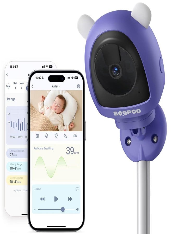 BOOPOO Smart Baby Monitor Contact-Free AI Solution for Breathing Tracker & Cry/Cross/Safe Zone Detection, 2K Viedo Camera HD Night Vision, 2-Way Audio, Soothing Sounds, No Monthly Fee Wall-Mount - Image 1