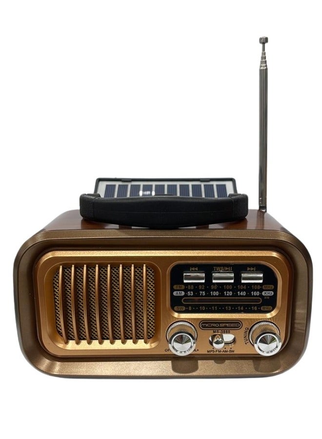 micro speed Rechargeable Radio, Portable Radio AM FM Transistor with Best Sound, Solar/Battery Operated Radio, Support TF Card/USB Playing,Small Retro Vintage Radio with Bluetooth,Portable Transistor Radio AM FM SW with Best Sound,Excellent Reception,Support TF Card USB MP3 Player,USB or Solar Charging (Brown) 