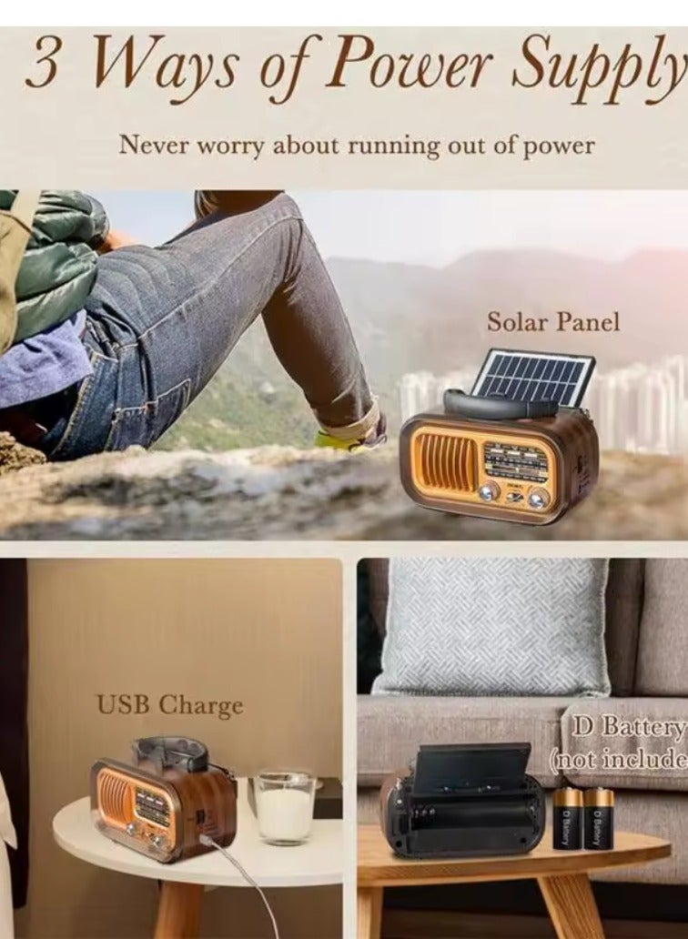 الذاكرة السريعة راديو قابل لإعادة الشحن، راديو محمول AM FM ترانزستور بأفضل صوت، راديو يعمل بالطاقة الشمسية/البطارية، يدعم تشغيل بطاقة TF/USB، راديو صغير عتيق الطراز مزود بتقنية البلوتوث، راديو ترانزستور محمول AM FM SW بأفضل صوت، استقبال ممتاز، يدعم مشغل MP3 USB وبطاقة TF، شحن USB أو الطاقة الشمسية (بني) - Image 3