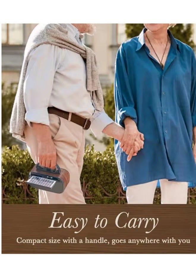 الذاكرة السريعة راديو قابل لإعادة الشحن، راديو محمول AM FM ترانزستور بأفضل صوت، راديو يعمل بالطاقة الشمسية/البطارية، يدعم تشغيل بطاقة TF/USB، راديو صغير عتيق الطراز مزود بتقنية البلوتوث، راديو ترانزستور محمول AM FM SW بأفضل صوت، استقبال ممتاز، يدعم مشغل MP3 USB وبطاقة TF، شحن USB أو الطاقة الشمسية (بني) - Image 4