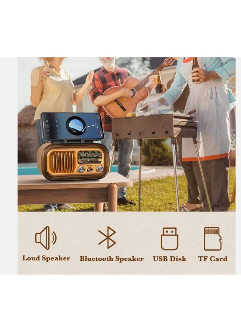الذاكرة السريعة راديو قابل لإعادة الشحن، راديو محمول AM FM ترانزستور بأفضل صوت، راديو يعمل بالطاقة الشمسية/البطارية، يدعم تشغيل بطاقة TF/USB، راديو صغير عتيق الطراز مزود بتقنية البلوتوث، راديو ترانزستور محمول AM FM SW بأفضل صوت، استقبال ممتاز، يدعم مشغل MP3 USB وبطاقة TF، شحن USB أو الطاقة الشمسية (بني) - Image 5