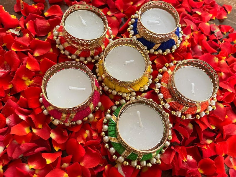 Crafted Forever Handmade TeaLight Candle HolderDecorative diyas for Dusshera Diwali Festival Home Decor Set of 6 Assorted Colours - Image 2