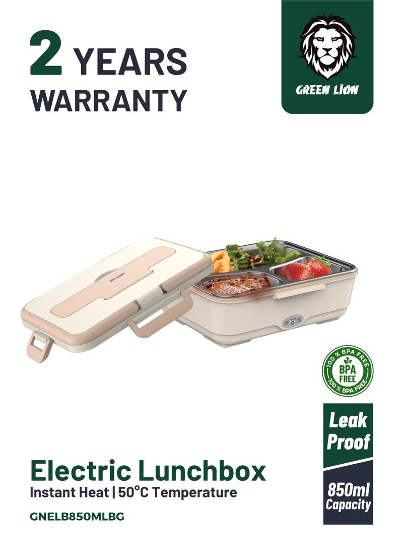 GREEN LION GLB-05 Electric Lunchbox 850ml / Removable Inner Container / Food Grade PP Material / LID With Latches / Detachable UK Plug Power Cord / Dishwasher Safe / BPA-Free / Leak Proof / Portable Handle - Beige - Image 1