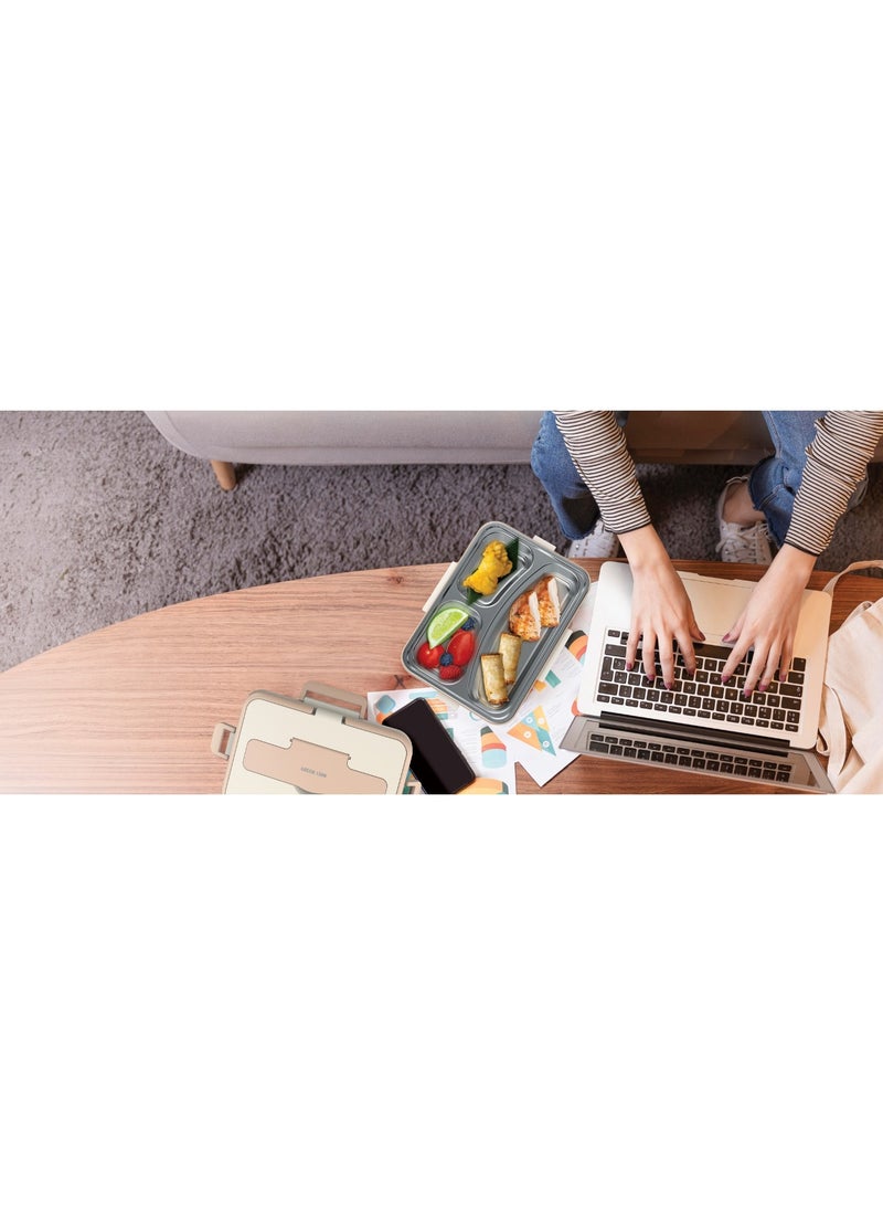 GREEN LION GLB-05 Electric Lunchbox 850ml / Removable Inner Container / Food Grade PP Material / LID With Latches / Detachable UK Plug Power Cord / Dishwasher Safe / BPA-Free / Leak Proof / Portable Handle - Beige - Image 2