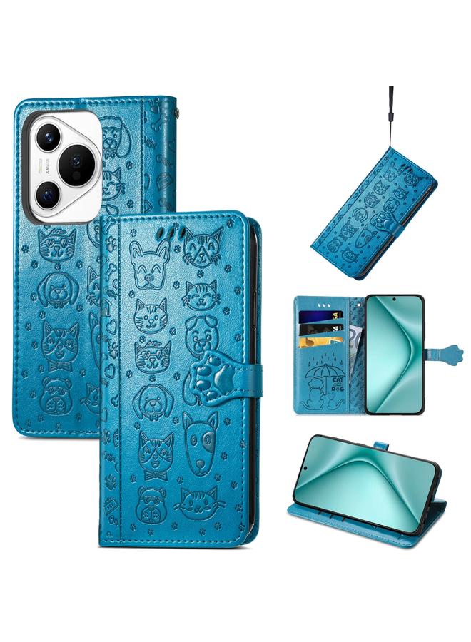 زبون جراب لهاتف Huawei Pura 70 مصنوع من الجلد المنقوش بنقشة قطة وكلب - Image 1